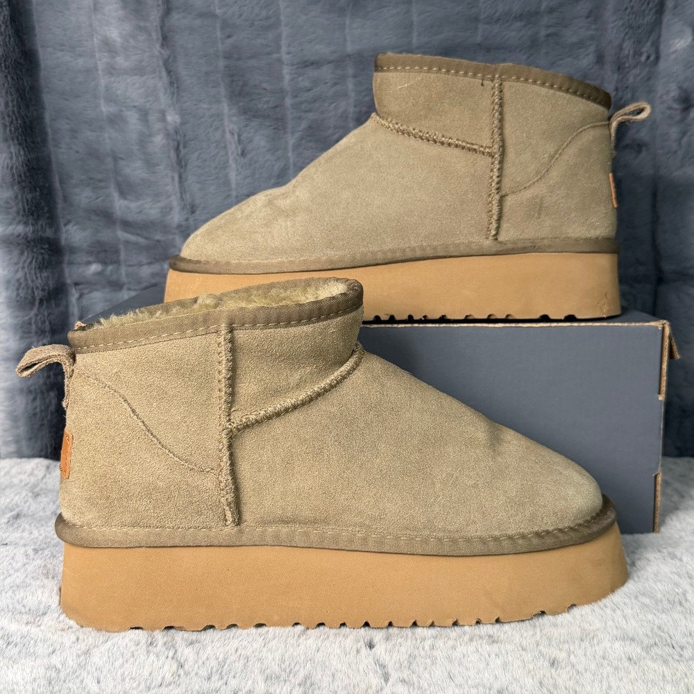 UGG Classic Ultra Mini Platform Mustard Seed Suede Boots 1135092 Womens 10